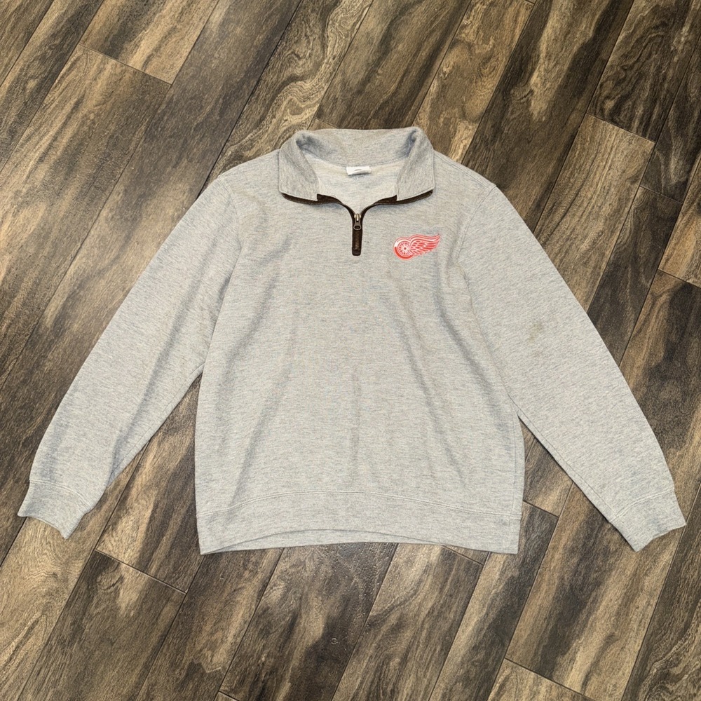 Detroit Red Wings‎ NHL Fleece 1/4 Zip Pullover Sweater Grey Men's Size M